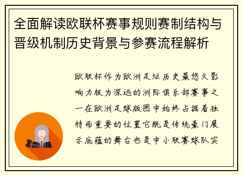 全面解读欧联杯赛事规则赛制结构与晋级机制历史背景与参赛流程解析 全面解读欧联杯赛事规则赛制结构与晋级机制历史背景与参赛流程解析